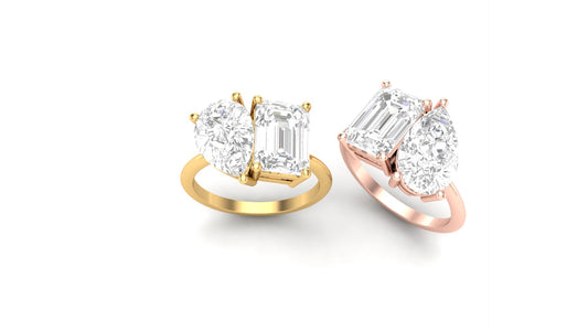 2.76 ct Emerald Cut Lab Grown Diamond | Color: E | Clarity: VVS | 2.35 ct Pear Shape Lab Grown Diamond | Color: E | Clarity: VVS | Designer Ring.