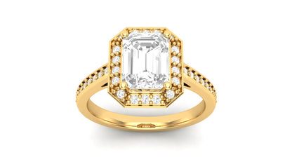 1.75 ct Emerald Cut Center Lab Grown Diamond | Color: E | Clarity: VVS | 0.25 ct Lab Grown Side Diamonds. | Designer Ring.