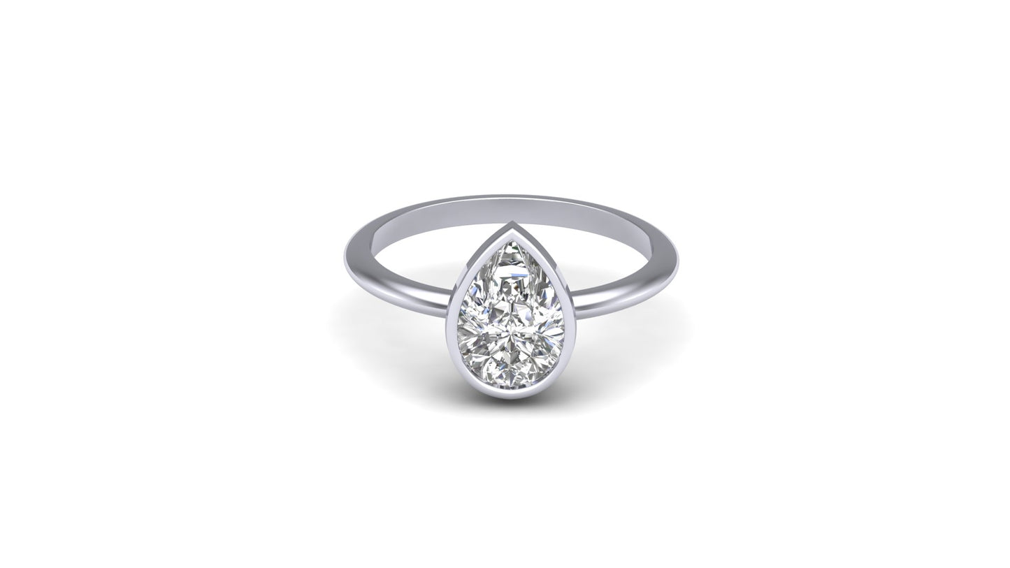1.20 ctw Pear Shape Lab Grown Diamond | Bezel Set Setting | Solitaire Ring.