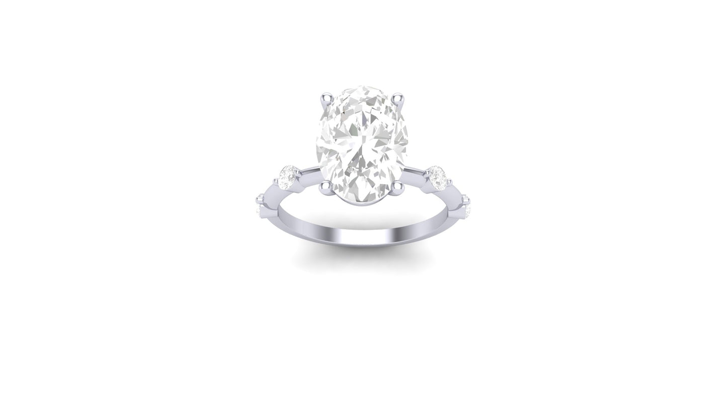3.00 ct Oval Cut Center Lab Grown Diamond | Color: E | Clarity: VVS | 0.25 ct Lab Grown Side Diamonds. | Designer Ring.