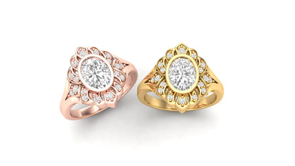 1.10 ct Oval Cut Center Lab Grown Diamond | Color: E | Clarity: VVS | 0.45 ct Lab Grown Side Diamonds. | Designer Ring.
