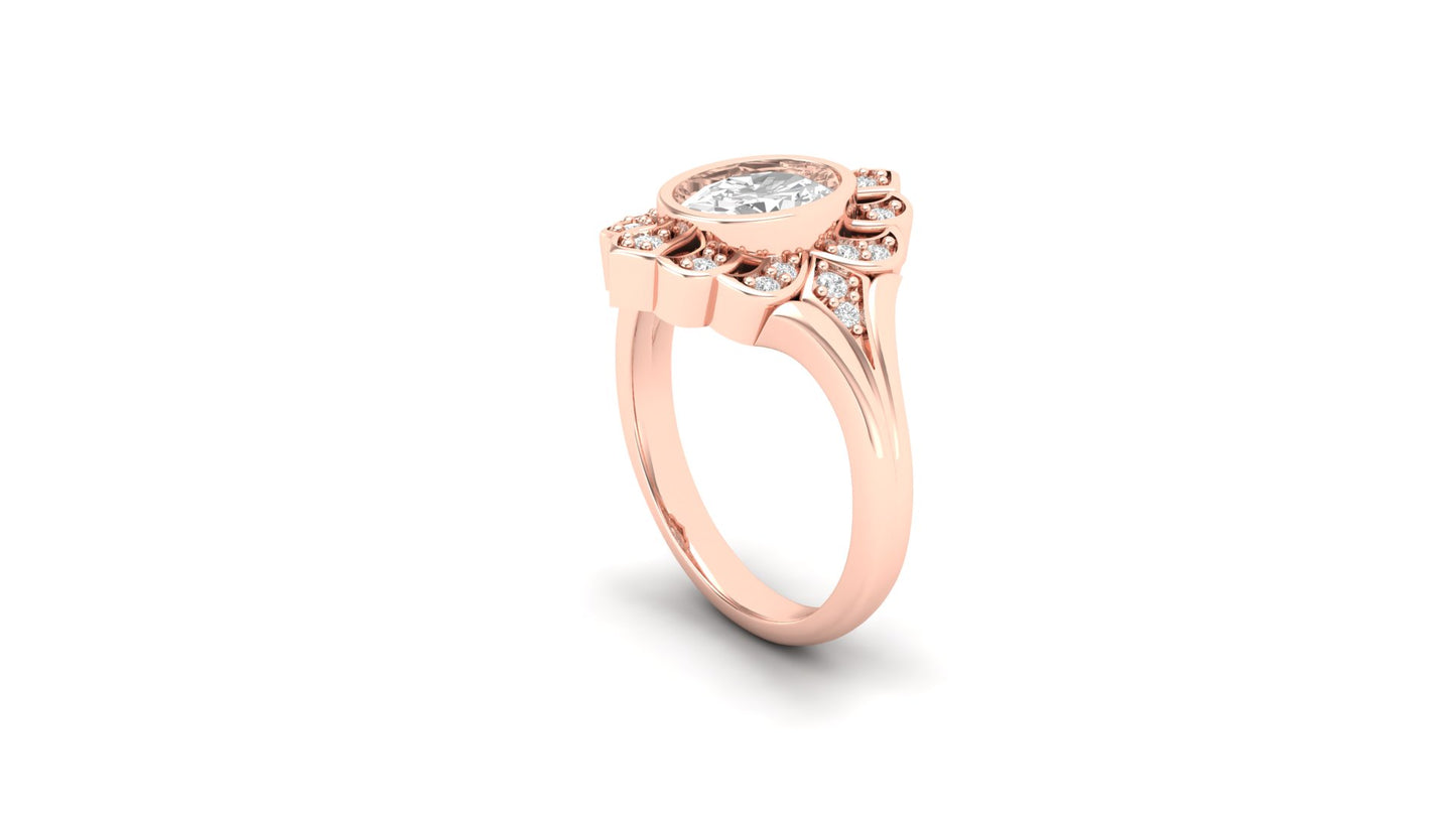 1.10 ct Oval Cut Center Lab Grown Diamond | Color: E | Clarity: VVS | 0.45 ct Lab Grown Side Diamonds. | Designer Ring.