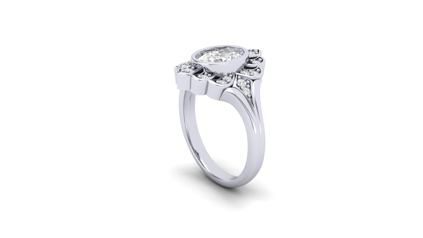 1.10 ct Oval Cut Center Lab Grown Diamond | Color: E | Clarity: VVS | 0.45 ct Lab Grown Side Diamonds. | Designer Ring.