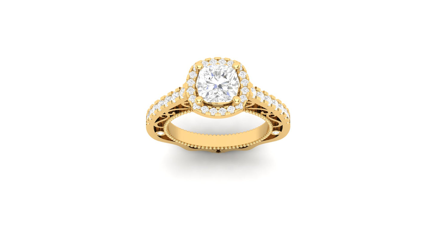 1 ct Lab-Grown Cushion Cut Centered | 0.50 ct Lab-Grown Side Diamonds | Designer Ring.
