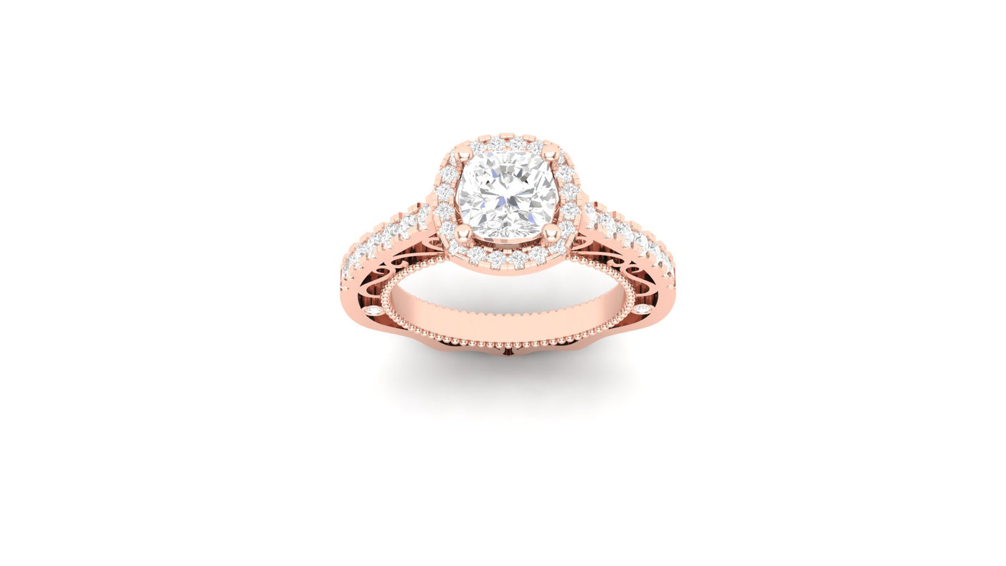 1 ct Lab-Grown Cushion Cut Centered | 0.50 ct Lab-Grown Side Diamonds | Designer Ring.