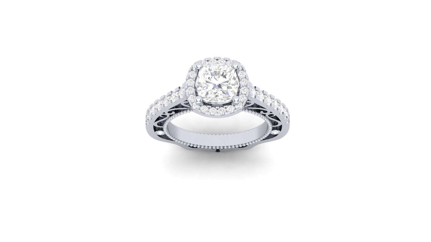 1 ct Lab-Grown Cushion Cut Centered | 0.50 ct Lab-Grown Side Diamonds | Designer Ring.