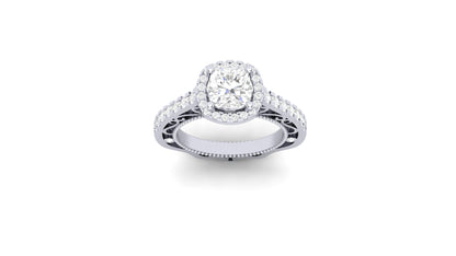 1 ct Lab-Grown Cushion Cut Centered | 0.50 ct Lab-Grown Side Diamonds | Designer Ring.