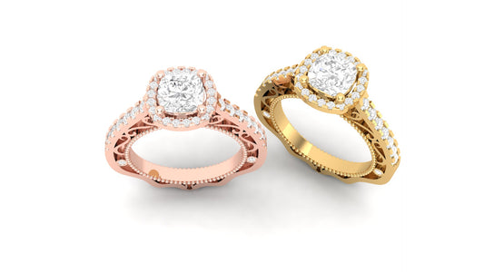 1 ct Lab-Grown Cushion Cut Centered | 0.50 ct Lab-Grown Side Diamonds | Designer Ring.