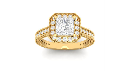 1.10 ct Princess Cut Center Lab Grown Diamond | Color: E | Clarity: VVS | 0.40 ct Lab Grown Side Diamonds. | Designer Ring.