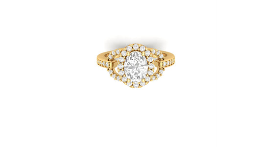 1.09 ct Oval Cut Center Lab Grown Diamond | Color: E | Clarity: VVS | 0.38 ct Lab Grown Side Diamonds. | Designer Ring.