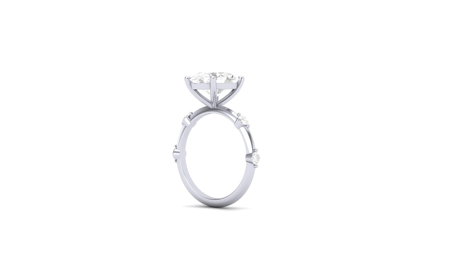 3.00 ct Oval Cut Center Lab Grown Diamond | Color: E | Clarity: VVS | 0.25 ct Lab Grown Side Diamonds. | Designer Ring.