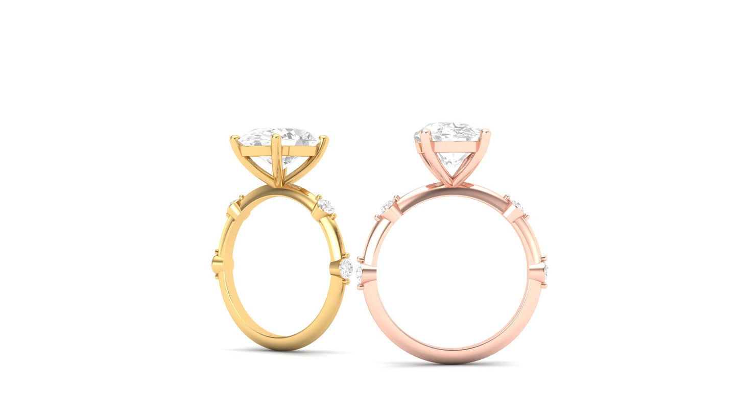 3.00 ct Oval Cut Center Lab Grown Diamond | Color: E | Clarity: VVS | 0.25 ct Lab Grown Side Diamonds. | Designer Ring.