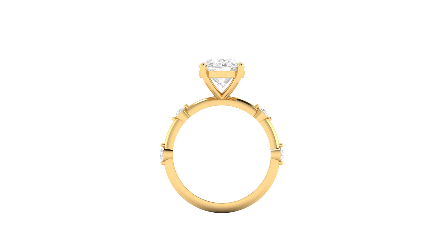 3.00 ct Oval Cut Center Lab Grown Diamond | Color: E | Clarity: VVS | 0.25 ct Lab Grown Side Diamonds. | Designer Ring.