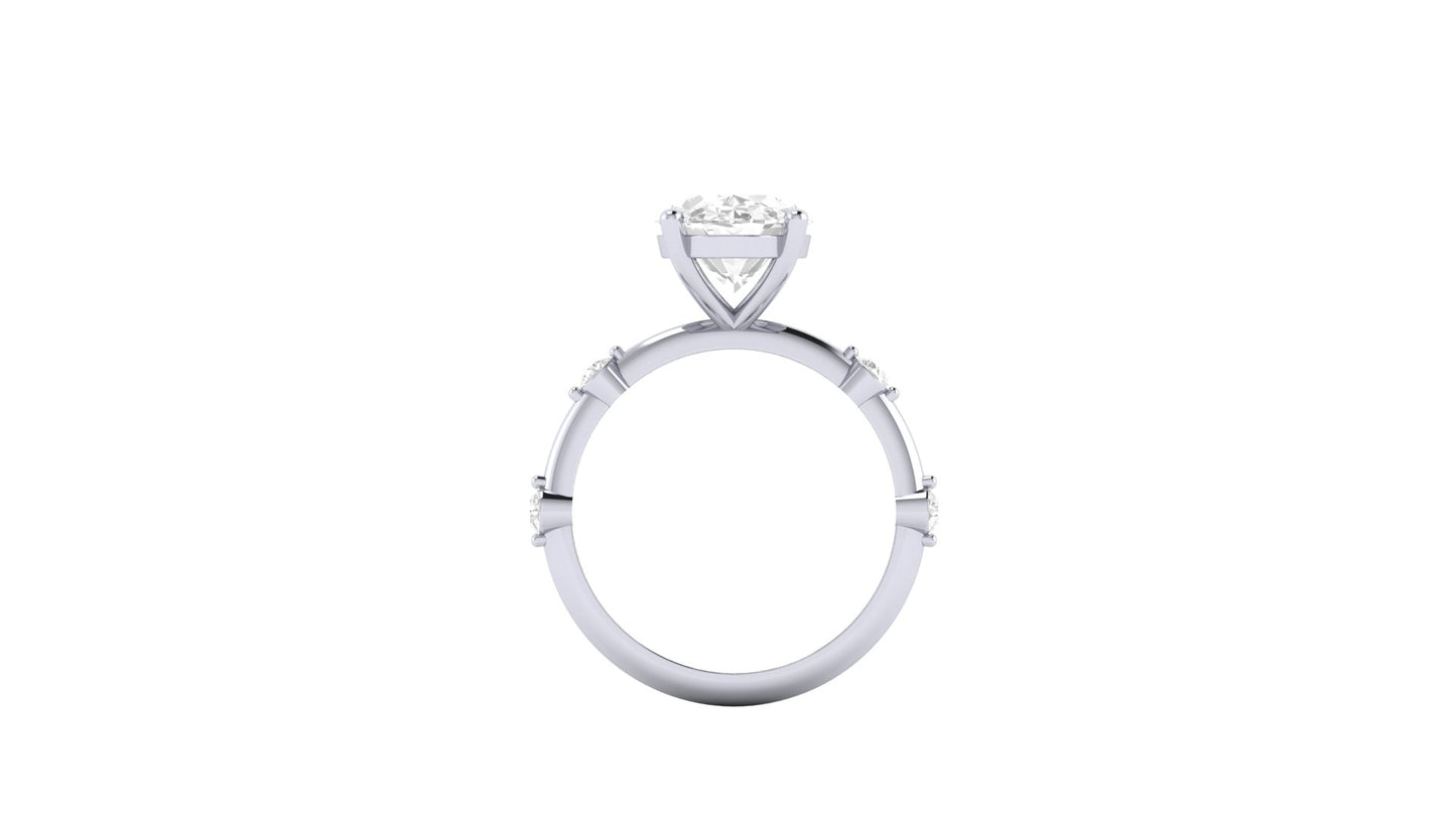 3.00 ct Oval Cut Center Lab Grown Diamond | Color: E | Clarity: VVS | 0.25 ct Lab Grown Side Diamonds. | Designer Ring.