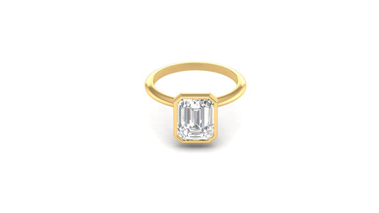 2.55 ctw Emerald Cut Lab Grown Diamond | Bezel Set Setting | Solitaire Ring.