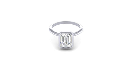 2.55 ctw Emerald Cut Lab Grown Diamond | Bezel Set Setting | Solitaire Ring.