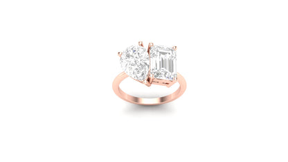 2.76 ct Emerald Cut Lab Grown Diamond | Color: E | Clarity: VVS | 2.35 ct Pear Shape Lab Grown Diamond | Color: E | Clarity: VVS | Designer Ring.