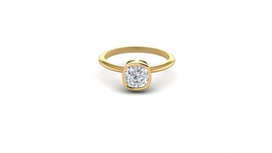 1.12 ctw Cushion Cut Lab Grown Diamond | Bezel Set Setting | Solitaire Ring.