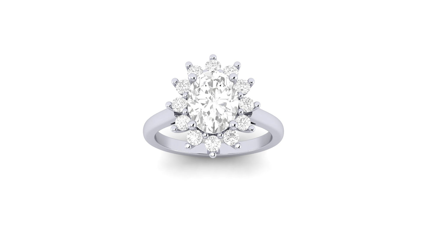 1.75 ct Oval Cut Center Lab Grown Diamond | Color: E | Clarity: VVS | 0.50 ct Lab Grown Side Diamonds. | Designer Ring.