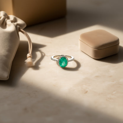 Certified Oval-Cut Emerald Ring in 14K White Gold