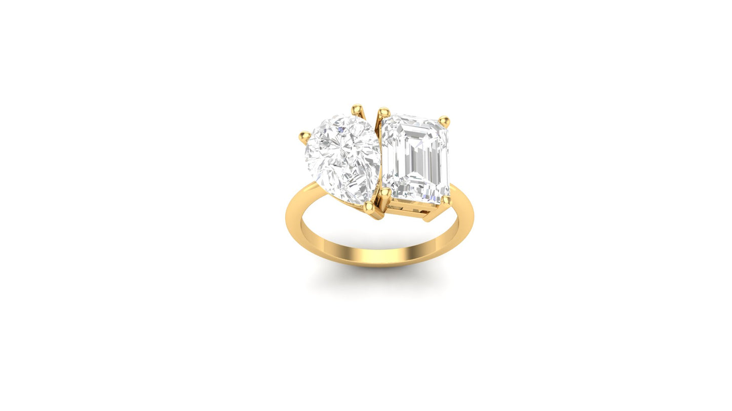 2.76 ct Emerald Cut Lab Grown Diamond | Color: E | Clarity: VVS | 2.35 ct Pear Shape Lab Grown Diamond | Color: E | Clarity: VVS | Designer Ring.