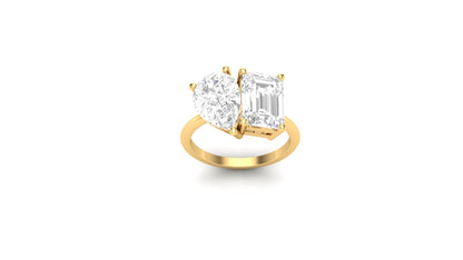 2.76 ct Emerald Cut Lab Grown Diamond | Color: E | Clarity: VVS | 2.35 ct Pear Shape Lab Grown Diamond | Color: E | Clarity: VVS | Designer Ring.
