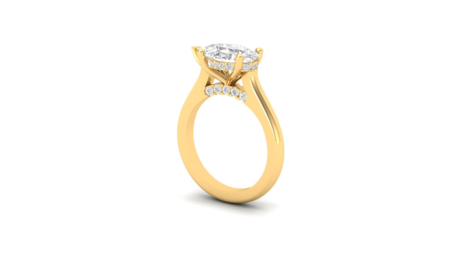 1.75 ct Pear Center Lab Grown Diamond | Color: E | Clarity: VVS | 0.31 ct Lab Grown Side Diamonds. | Designer Ring.