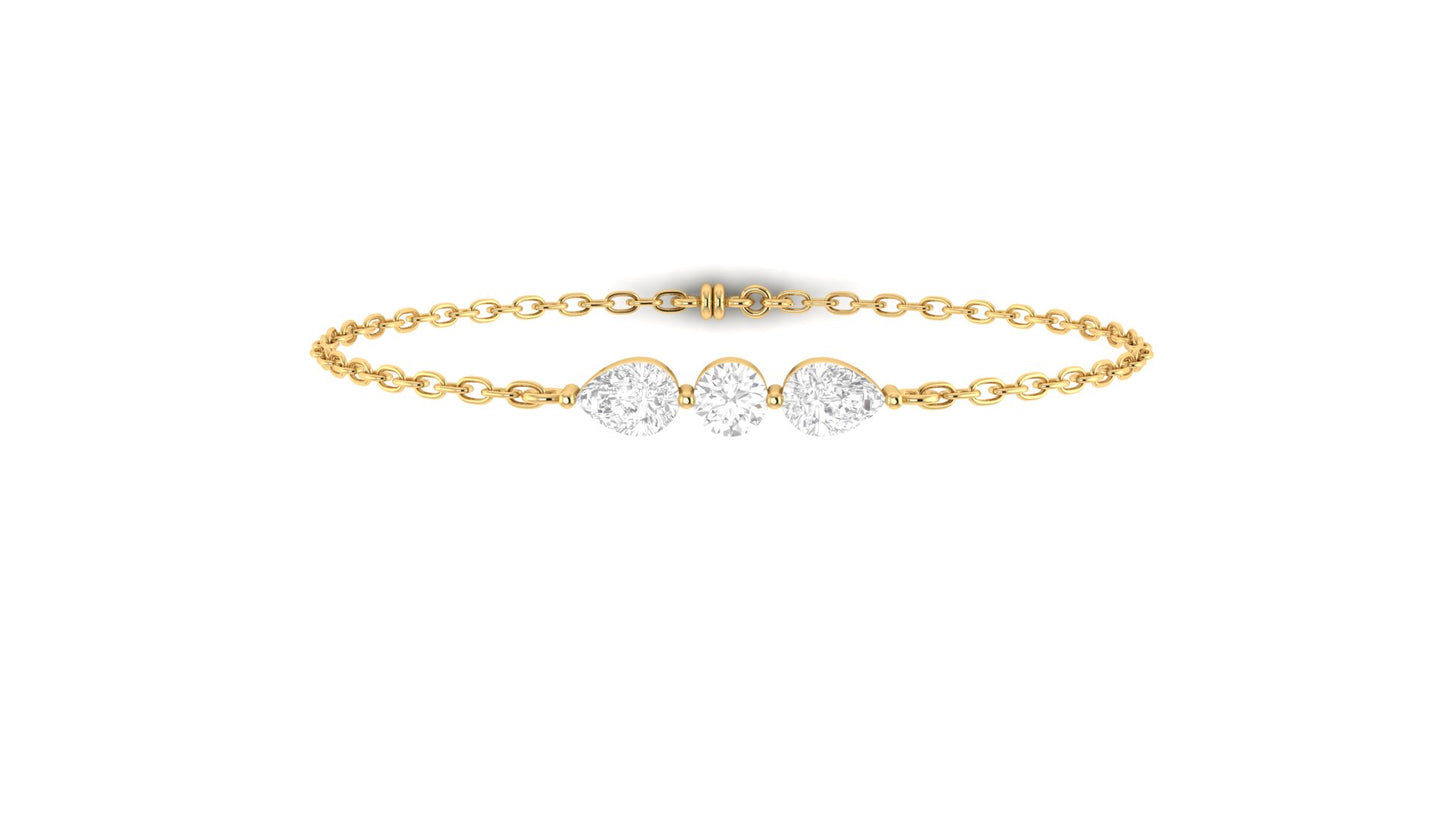 1.00 ctw Round & Pear Shape Lab Grown Diamonds | Three Stone | Loose Bracelet