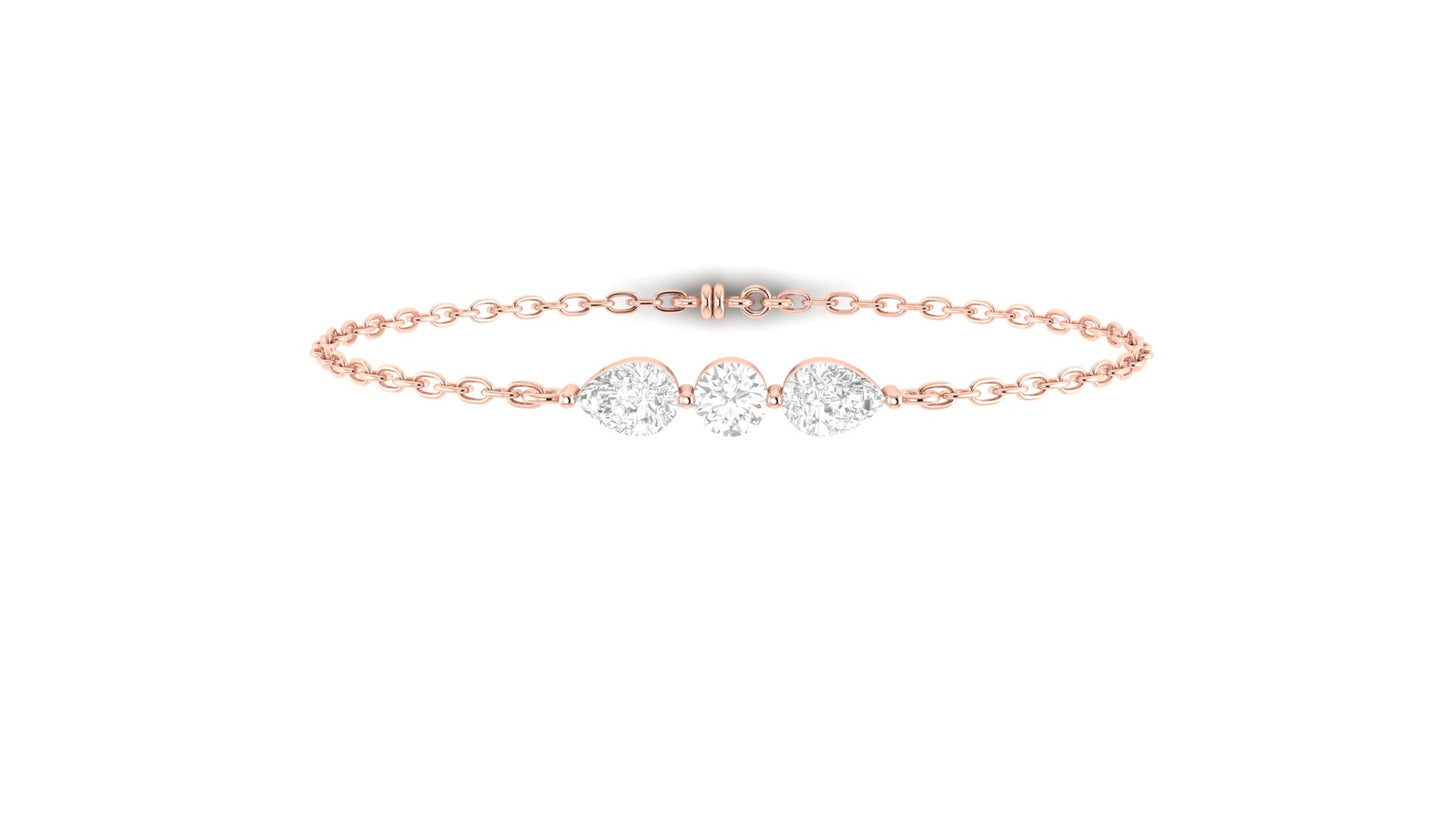 1.00 ctw Round & Pear Shape Lab Grown Diamonds | Three Stone | Loose Bracelet