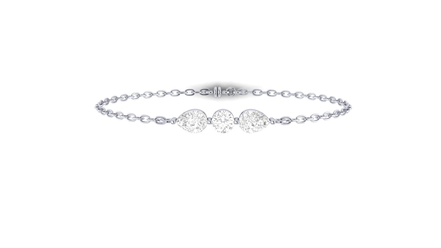 1.00 ctw Round & Pear Shape Lab Grown Diamonds | Three Stone | Loose Bracelet