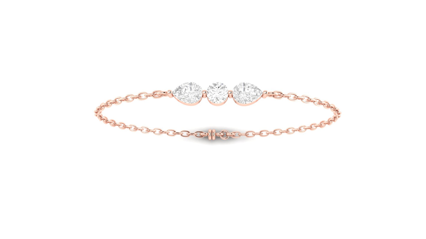 1.00 ctw Round & Pear Shape Lab Grown Diamonds | Three Stone | Loose Bracelet