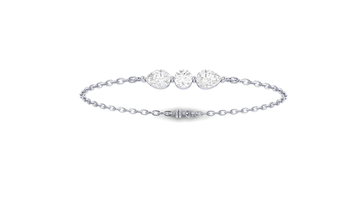 1.00 ctw Round & Pear Shape Lab Grown Diamonds | Three Stone | Loose Bracelet