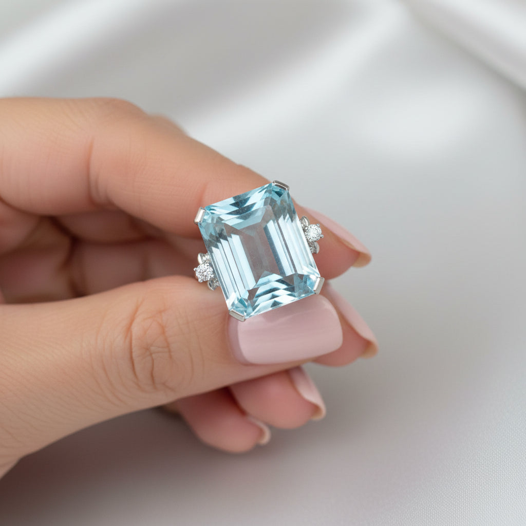 Natural Aquamarine in 18K White Gold
