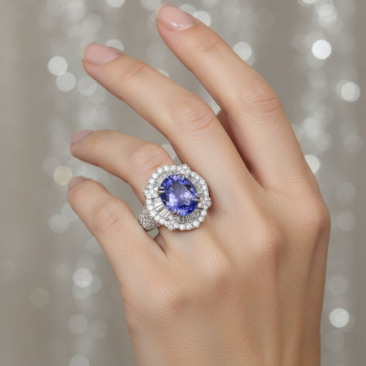 Natural Oval-cut Tanzanite in 18K White Gold