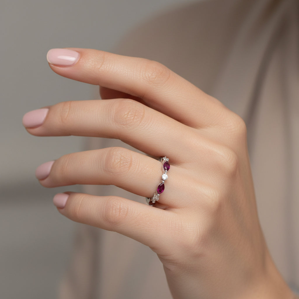 Natural Marquise-Cut Burmese Ruby in Platinum