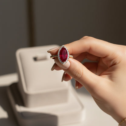 Natural Marquise-Cut Burmese Ruby in 14K Yellow Gold