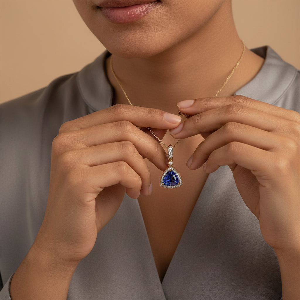 2.45 ct Natural Tanzanite Pendant | 0.21 ct Natural Diamonds | 14k Yellow Gold