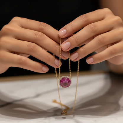 18.18 ct Natural Ruby | 0.75 ct Natural Diamonds Necklace | 14k YG