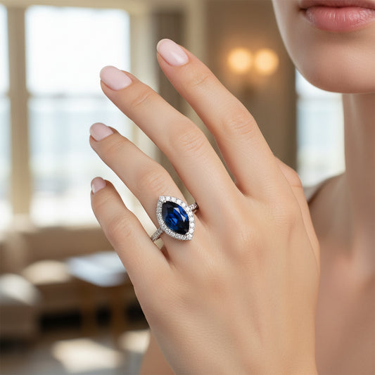 Natural Marquise-Cut Blue Sapphire in Platinum