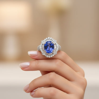 Natural Oval-cut Tanzanite in 18K White Gold