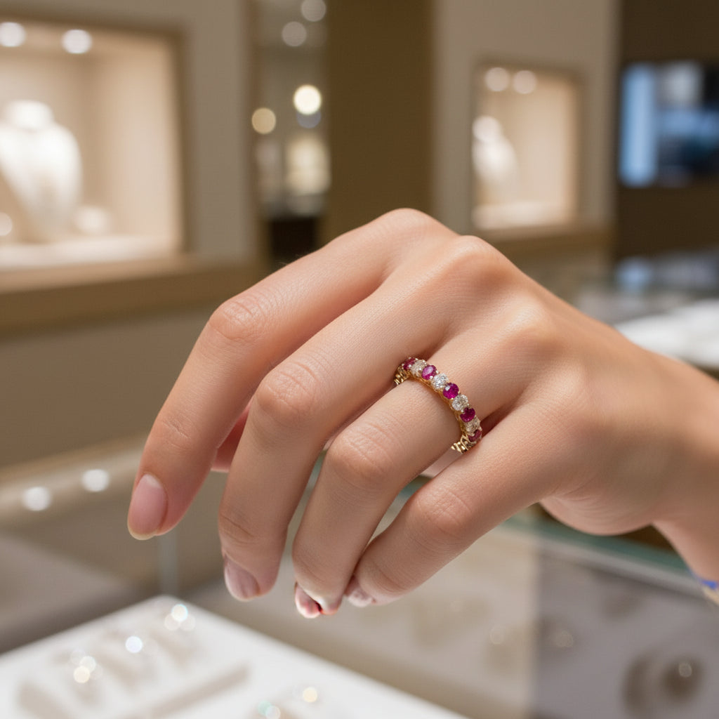 1.79 ct Natural Burmese Rubies Band | 1.33 ct Lab-Grown Diamonds | 14k Yellow Gold