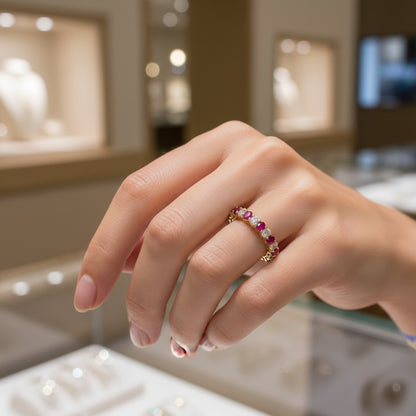 1.79 ct Natural Burmese Rubies Band | 1.33 ct Lab-Grown Diamonds | 14k Yellow Gold