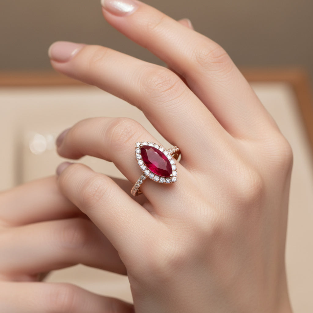 Natural Marquise-Cut Burmese Ruby in 14K Yellow Gold