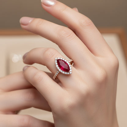 Natural Marquise-Cut Burmese Ruby in 14K Yellow Gold
