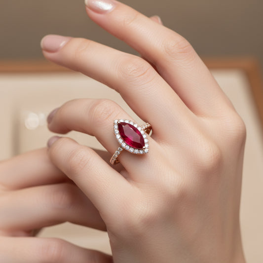 Natural Marquise-Cut Burmese Ruby in 14K Yellow Gold