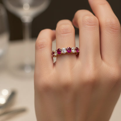 1.79 ct Natural Burmese Rubies Band | 1.33 ct Lab-Grown Diamonds | 14k Yellow Gold