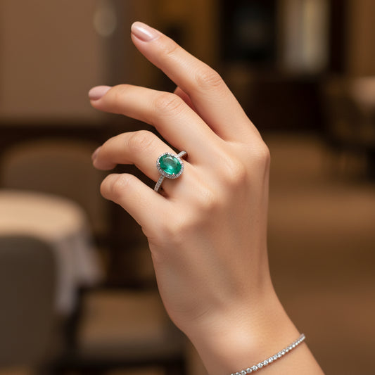 Certified Oval-Cut Emerald Ring in 14K White Gold