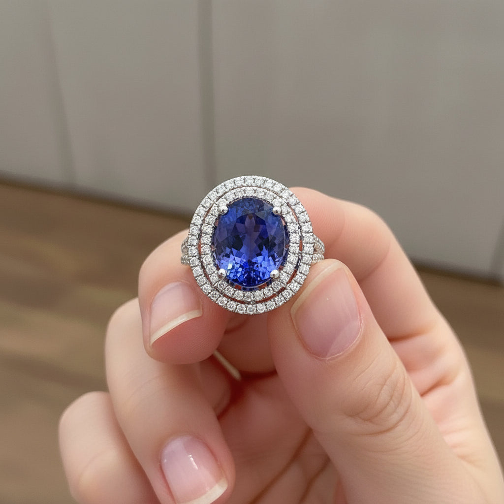 Natural Oval-cut Tanzanite in 14K White Gold