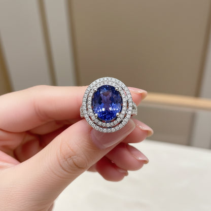 Natural Oval-cut Tanzanite in 14K White Gold