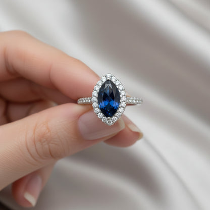 Natural Marquise-Cut Blue Sapphire in Platinum